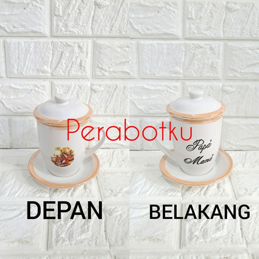 Mug Tutup Set Tatakan Akura 320 ml / Mug keramik / Gelas Mama Papa /WAJIB ORDER BUBBLE