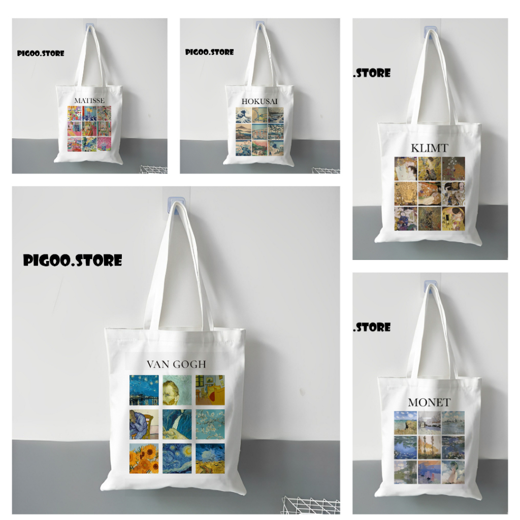 Tote Bag Kanvas Bergambar Lukisan estetik/ ToteBag Wanita Aesthetic / Tote Bag Pria Aesthetic / Van 