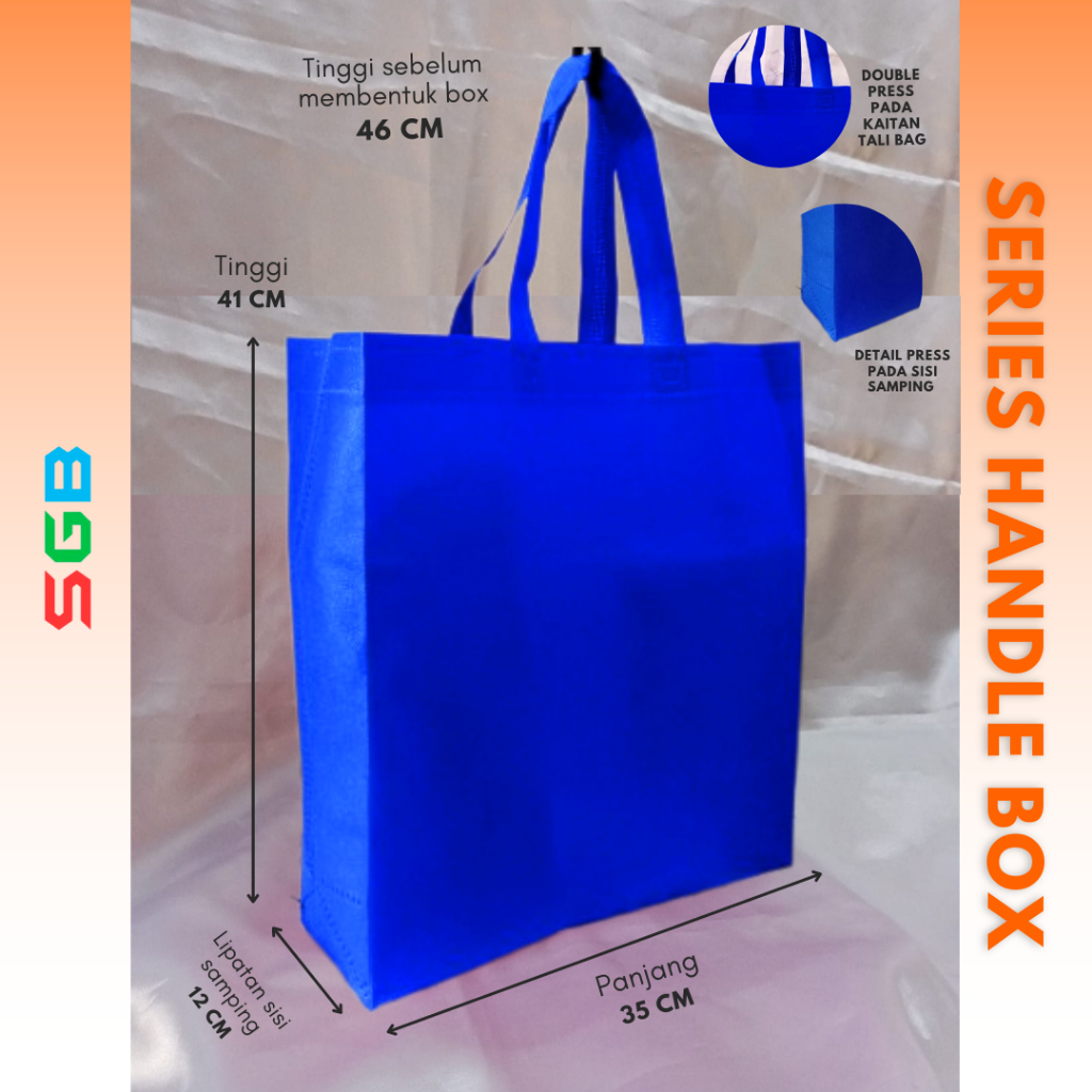 

RB Tas Spunbond Handle Box Uk 35x46x12 Harga Per Lusin / Goodie Bag / Tas Kain Polos