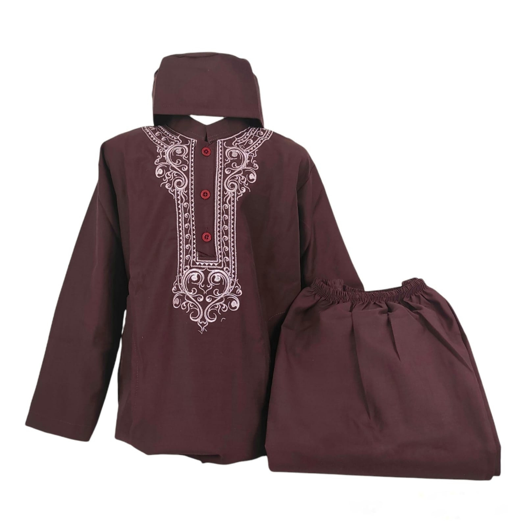 Baju KOKO ANAK Usia 4 5 6 7 8 9 10 tahun Set Setelan Pakistan Motif Merah Maroon Marun