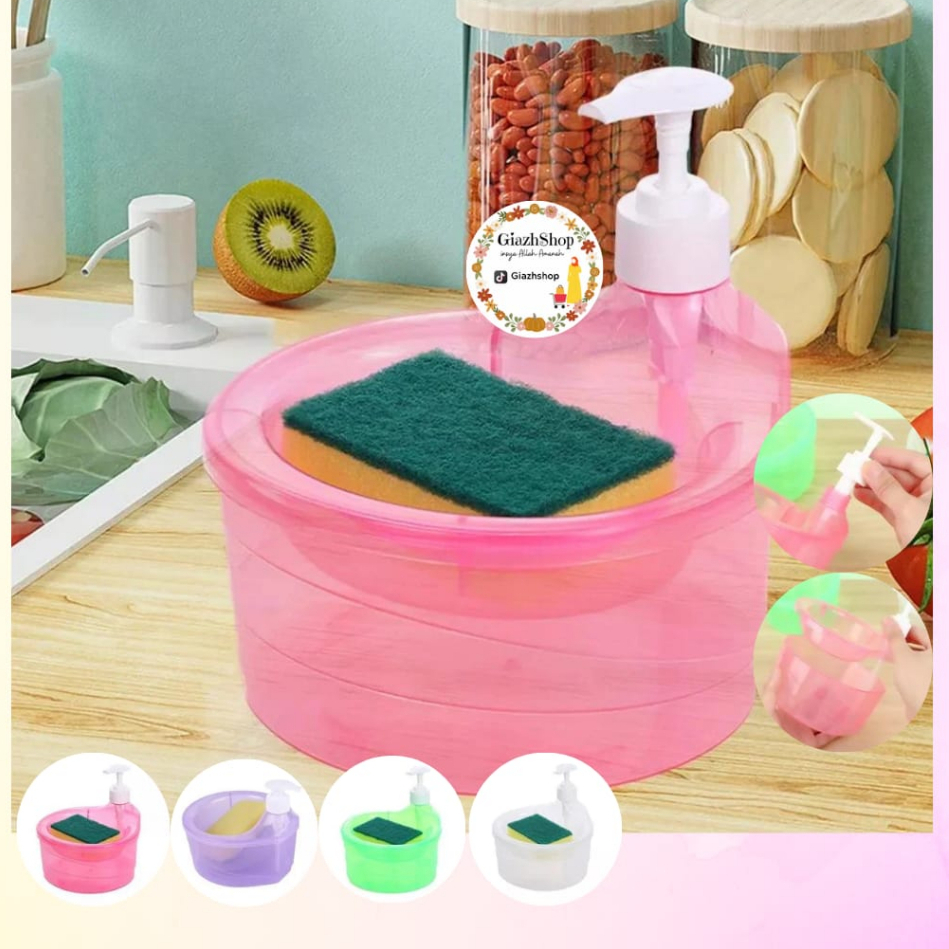 Dispenser Tempat Sabun Cuci Piring Viral MR DIY Pump Bulat Free Spons Wadah Perlengkapan Dapur Plast