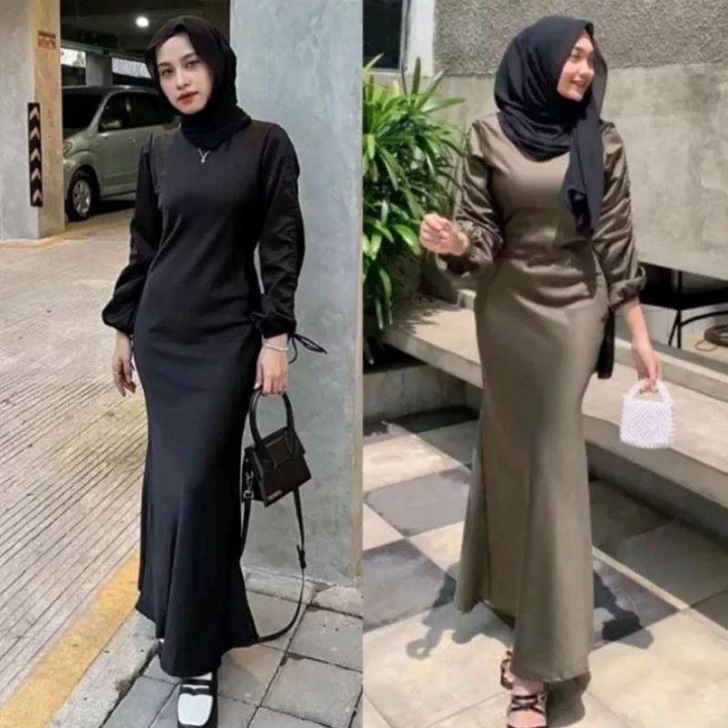 Dress silk satin darla slim serut dres pesta kondangan terbaru