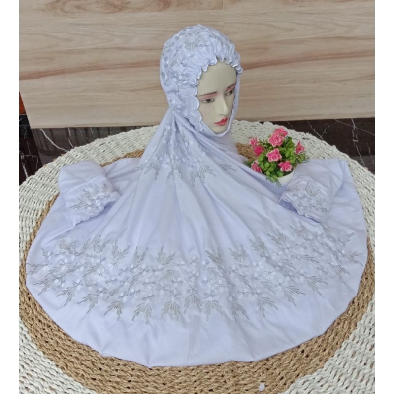 Mukena Terusan Dewasa Full Putih Bordir Putih