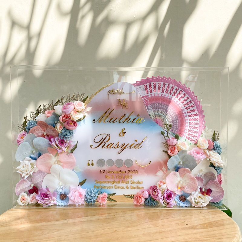 Mahar Luxury Botanical Warna Gradasi Size 60x40 cm Mahar Akrilik Mahar Pernikahan