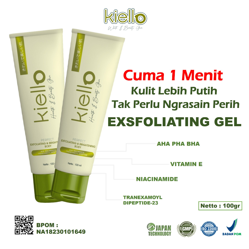 EXFOLIATING GEL 100 ML | KIELLO PERFECT & BRIGHTENING BODY, NIACINAMIDE, VITAMIN E, AHA BHA PHA, SEN