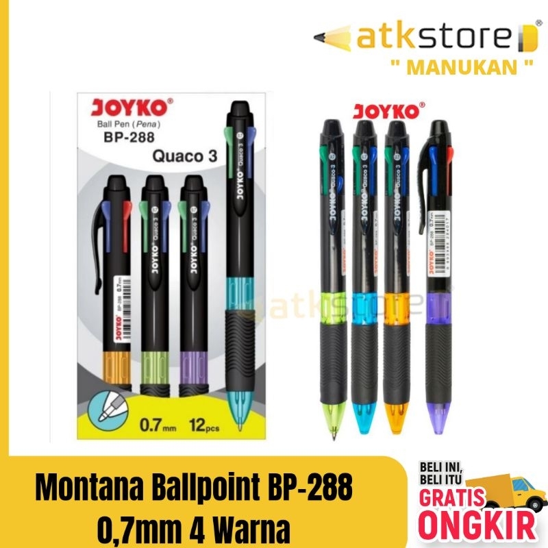 

Joyko Ballpoint BP-288 Quaco 3 || pulpen 4 warna 4 in 1 ballpoint