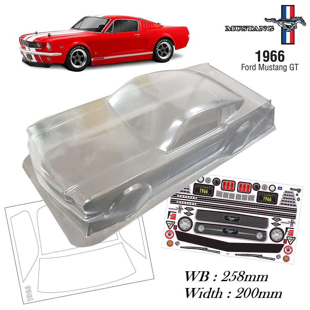 Body Shell 1966 Ford Mustang GT 200mm 1/10 Rc Rally Drift Rally Onroad RC Car
