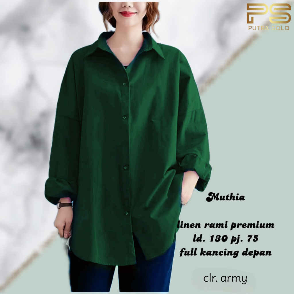 Muthia Blouse Baju Atasan Wanita Linen Rami Premium LD 130 By Putra Solo