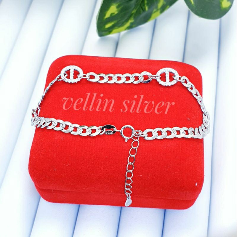 Gelang Perak Wanita 925 Lapis Emas Putih - Gelang Tangan Dewasa Silver 925 Model Sisik Ukir