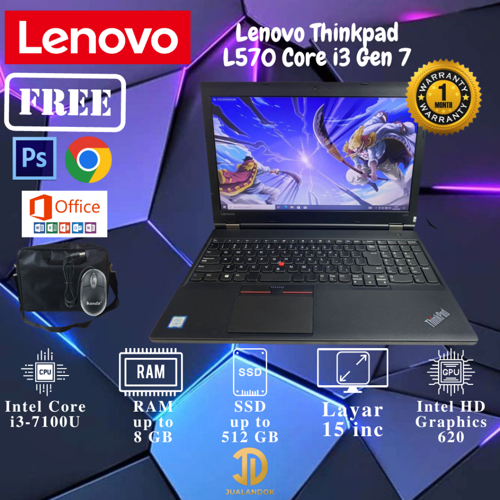 Laptop Lenovo Thinkpad L570 Core i3 Gen 6 - RAM 8GB - SSD 512GB - 15 inc