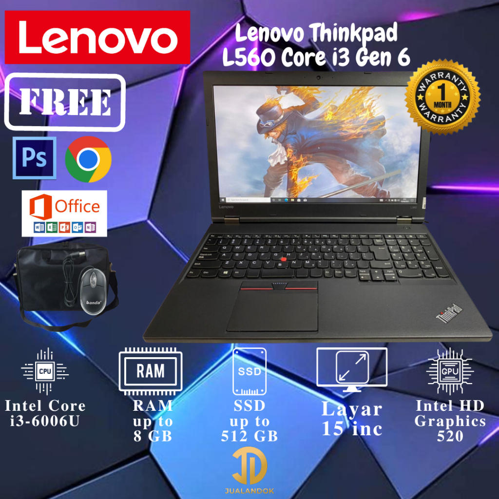 Laptop Lenovo Thinkpad L560 Core i3 Gen 6 - RAM 8GB - SSD 512GB - 15 inc