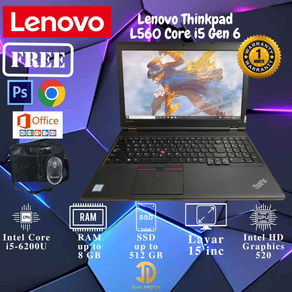 Laptop Lenovo Thinkpad L560 Core i5 Gen 6 - RAM 8GB - SSD 512GB - 15 inc