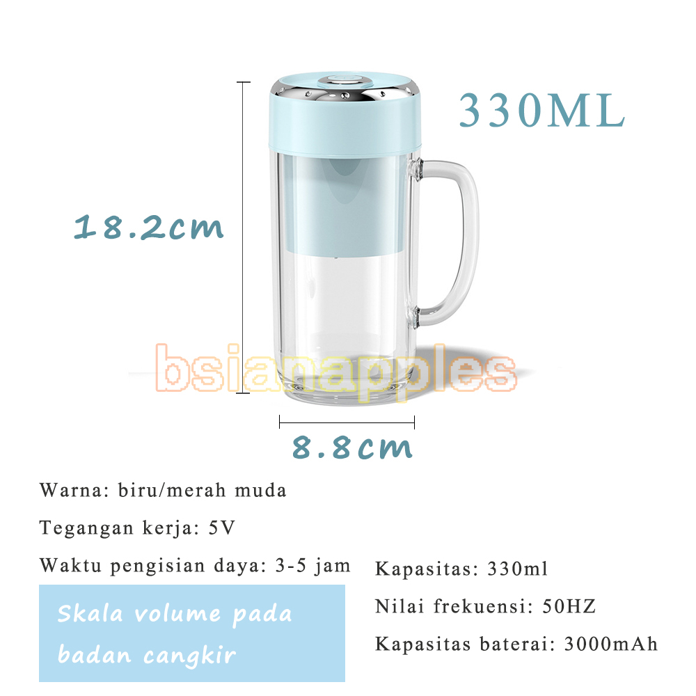 450ML Blender Portable Mini Juicer Portable 6 Pisau Listrik USB Juice Blender Buah Mini Mixer Ice Crusher (Kirim sedotan yang bisa dicuci)