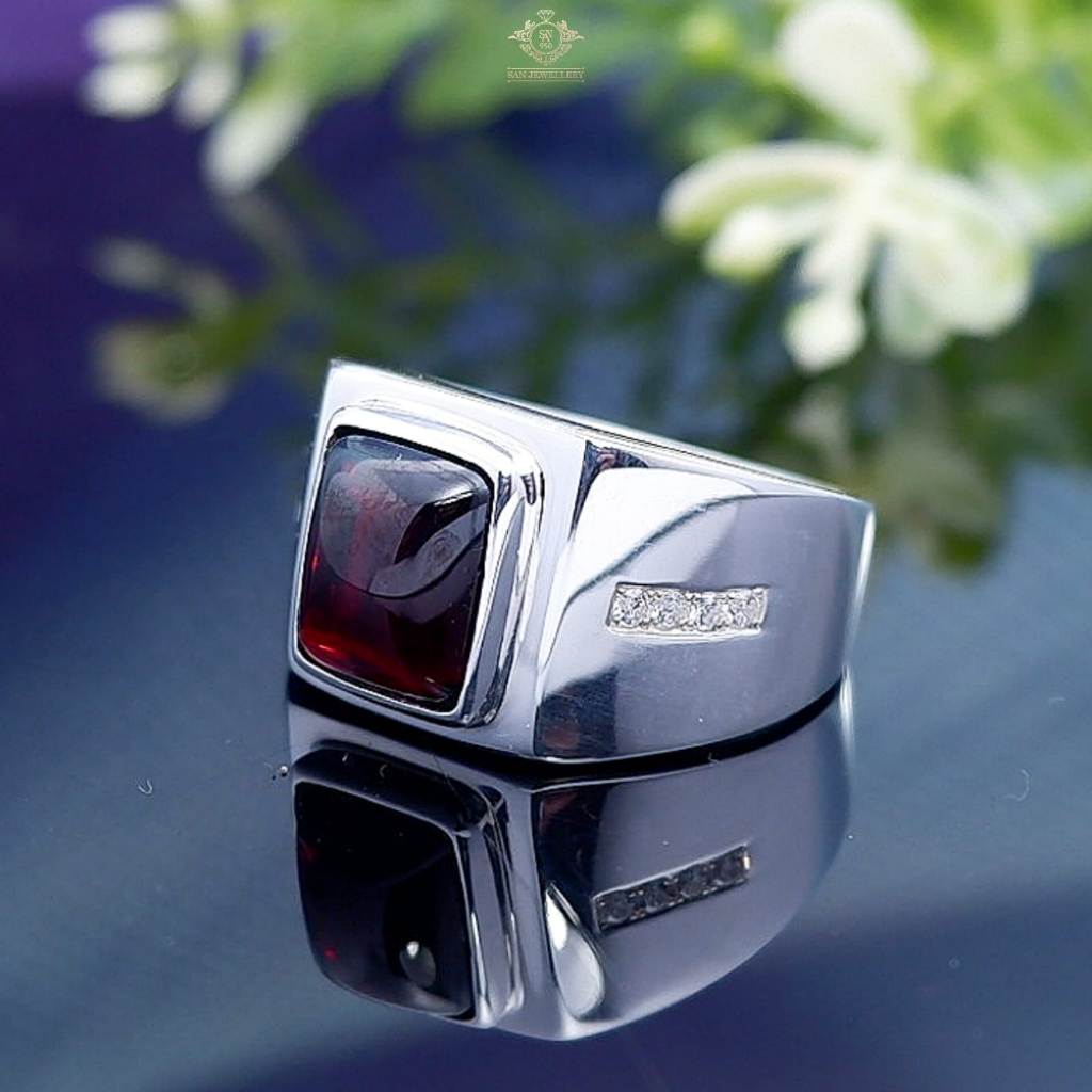 Cincin emban ikat batu akik permata perak pria 135