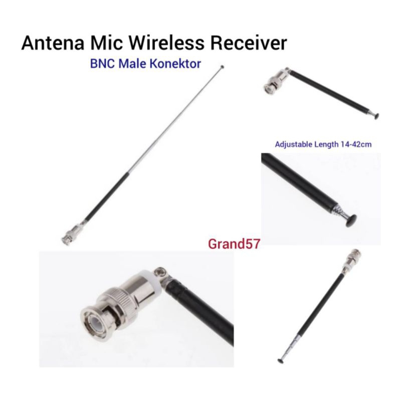Antena Microphone Mic Wireless Receiver BNC Male Dapat Ditarik 14cm-42
