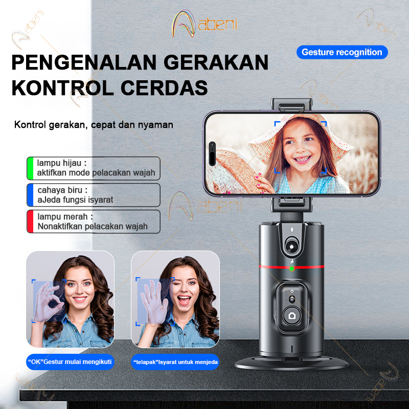 Abeni P02 Face Tracking Tripod Bluetooth Gimbal Stabilizer Tripod 360°Rotation  Tracking Gimbal Stabilizer Handphone Bluetooth Remote Selfie Stick
