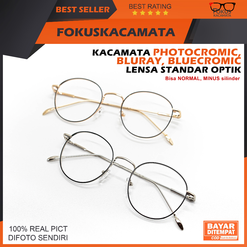 Kacamata model BULAT, Pria & Wanita Photocromic, bluecromic, bluray Free minus FCS13