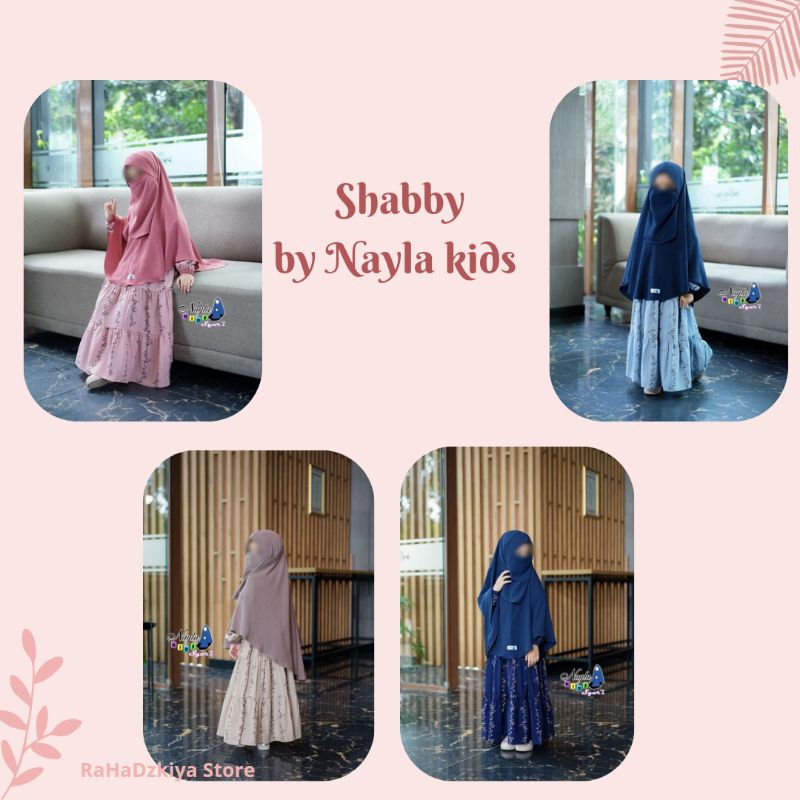 Setelan Anak Syar'i Khimar Cadar Motif Bunga Cantik Ready Stok Shabby by Nayla Kids bisa COD