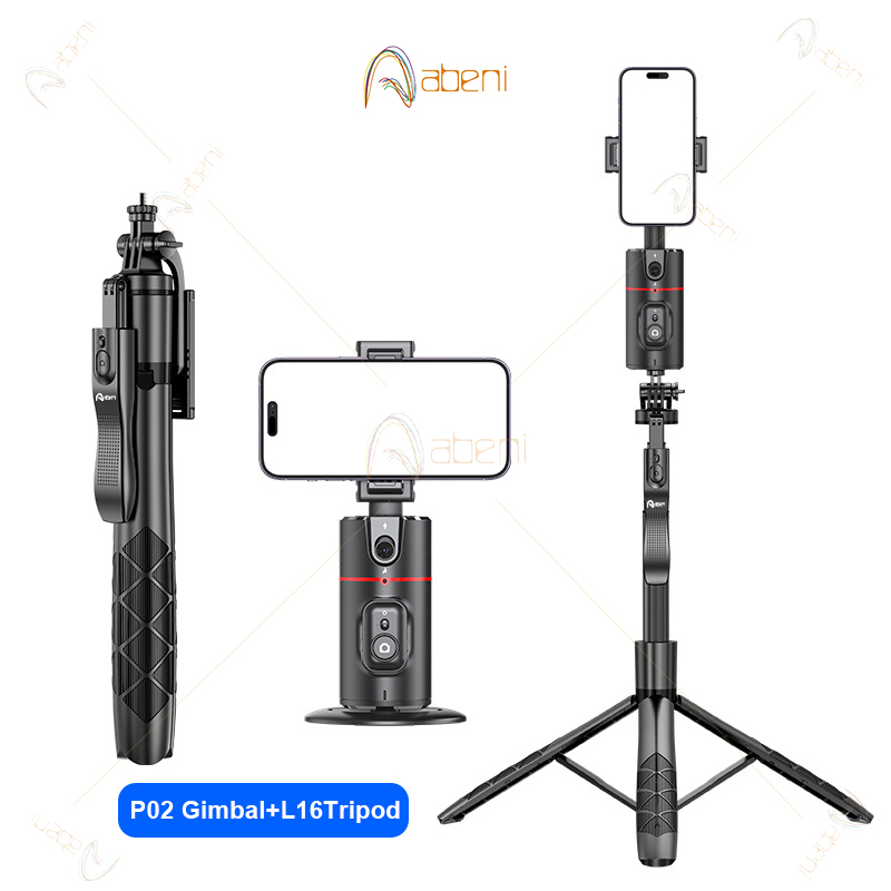 Abeni P02 Face Tracking Tripod Bluetooth Gimbal Stabilizer Tripod 360°Rotation  Tracking Gimbal Stabilizer Handphone Bluetooth Remote Selfie Stick-P02 Gimbal+L16