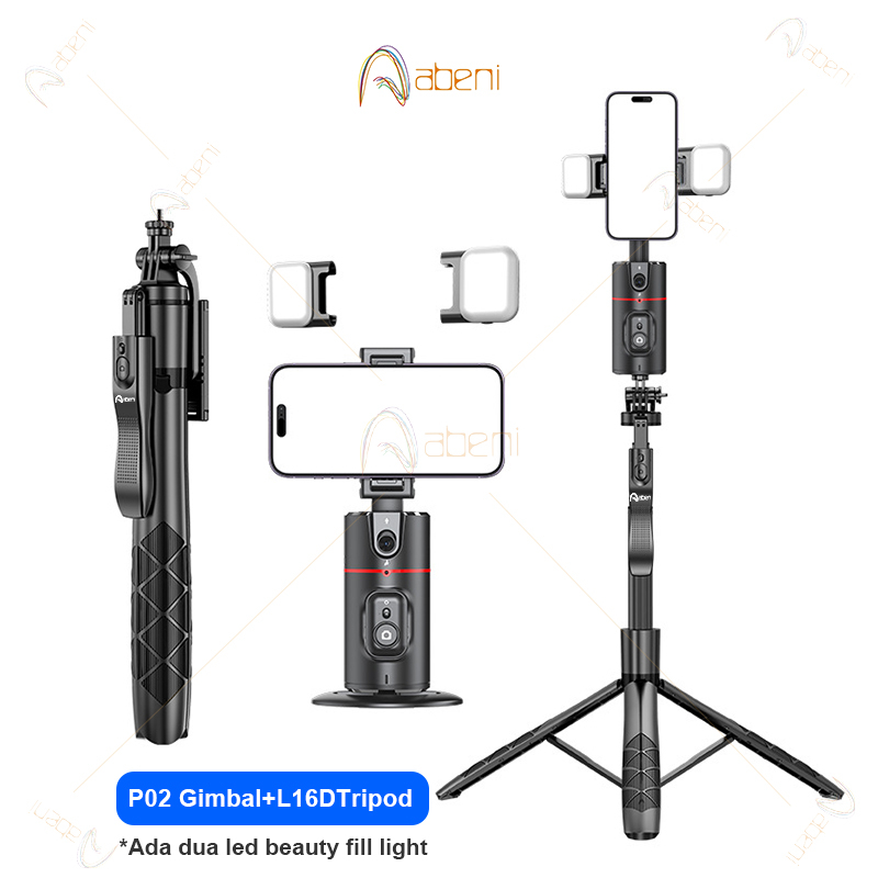Abeni P02 Face Tracking Tripod Bluetooth Gimbal Stabilizer Tripod 360°Rotation  Tracking Gimbal Stabilizer Handphone Bluetooth Remote Selfie Stick-P02 Gimbal+L16D