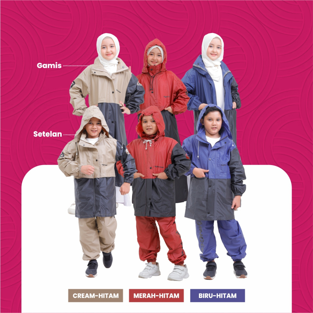 Jas hujan gamis anak Unisex Ponco dan setelan jas hujan anak usia 3-12 Tahun Jas Hujan Waterproof an