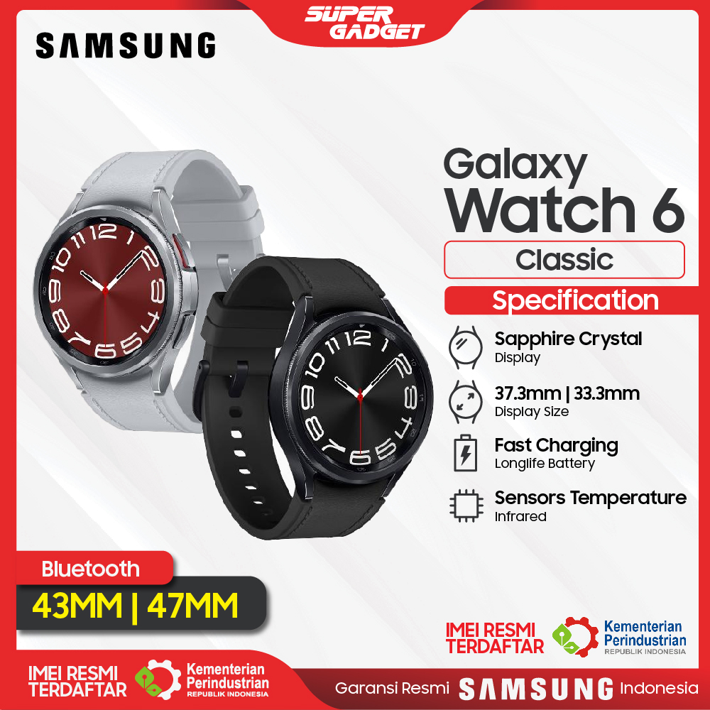 Samsung Galaxy Watch 6 Classic 43mm 47mm Bluetooth Jam Smartwatch Watch6 Original Garansi Resmi