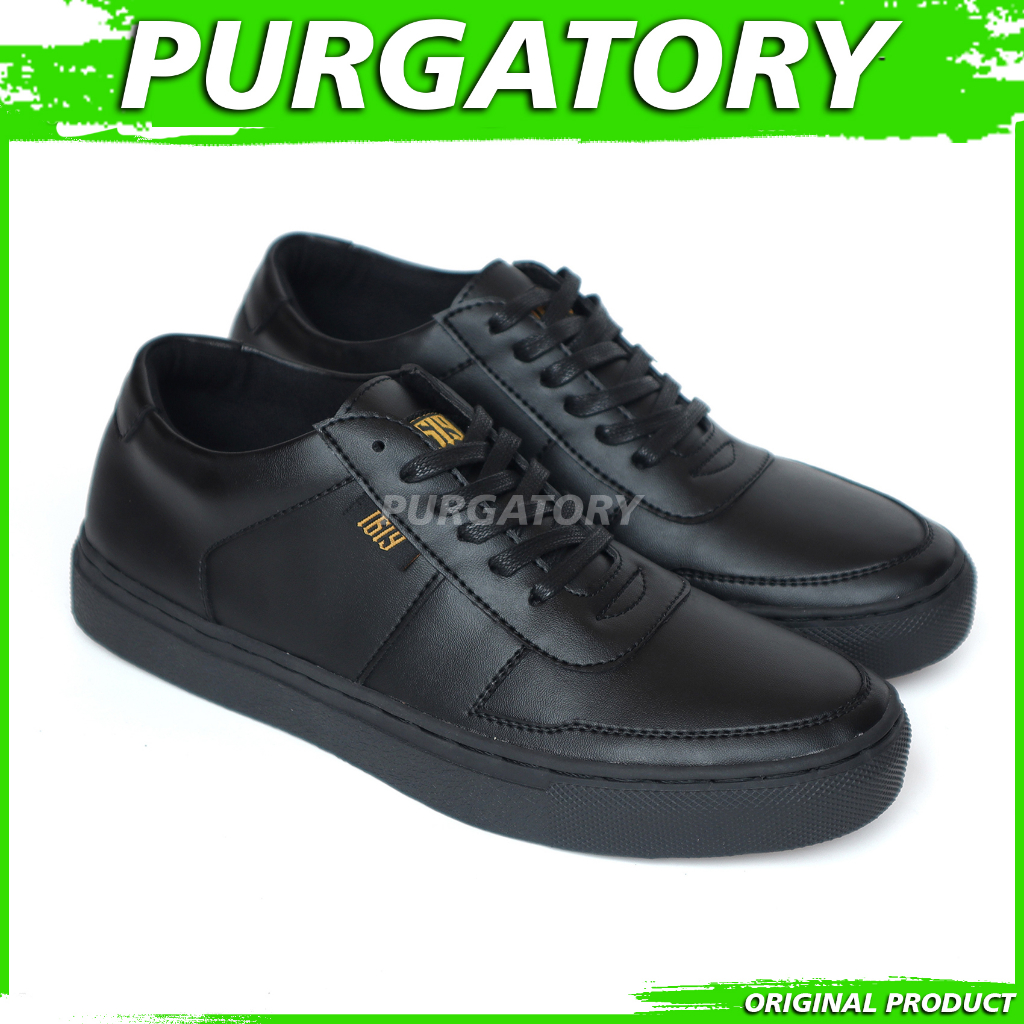 PURGATORY Sepatu Sneakers Kulit Pria Kasual Kerja Sekolah Hitam
