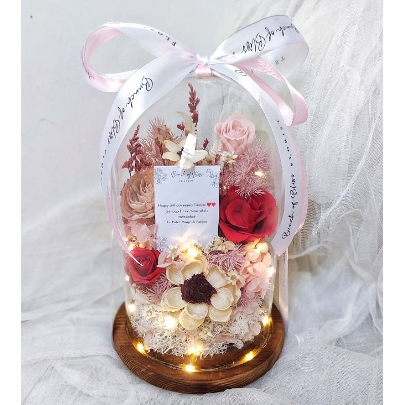 GLASS DOME FLOWER | BUNGA ULANG TAHUN | KADO ULANG TAHUN | BUNGA MAHAR