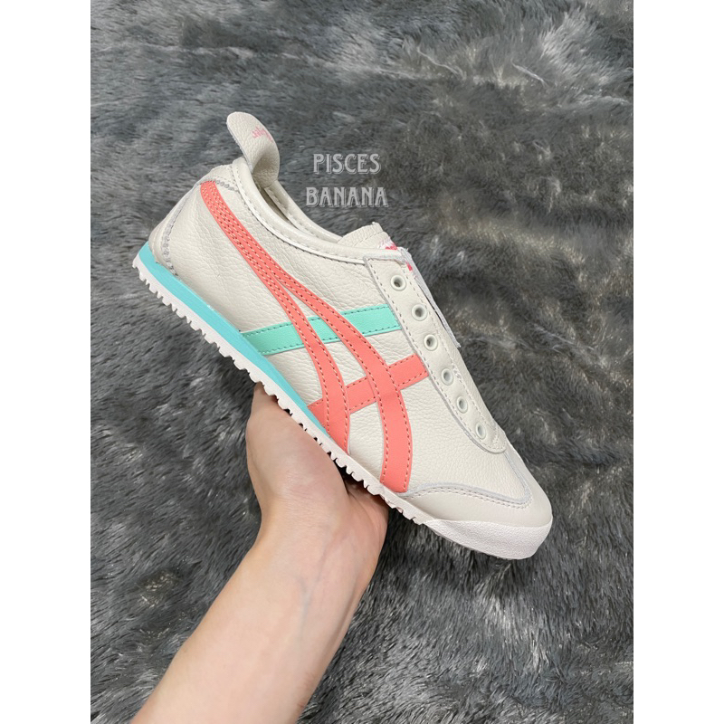 Sepatu ONITSUKA Slip On Leather White Orange Blue