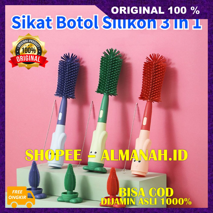 [BISA COD] Sikat Botol Multifungsi Sikat Pembersih Botol Susu Bayi 3 in 1 Sikat Botol Silikon 3 in 1