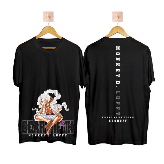 Kaos Anime One Piece Gear 5 Lengan Pendek Luffy Duduk Hitam SO