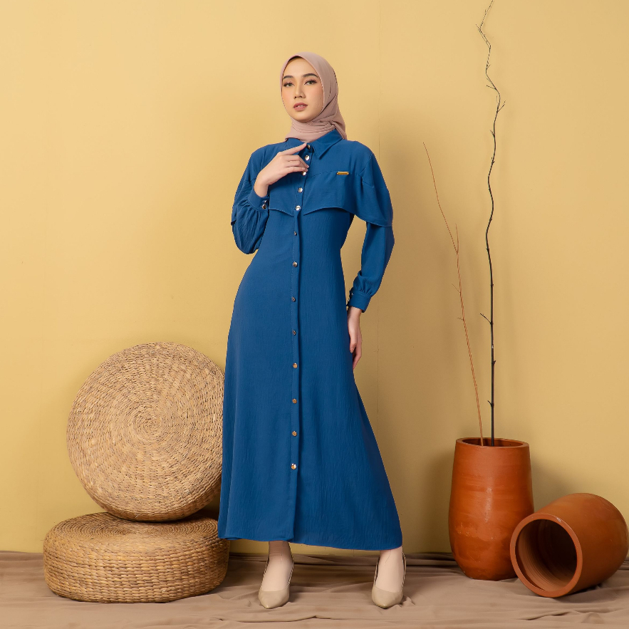 YURIE DRESS - Dress Crincle Airflow Kancing Depan