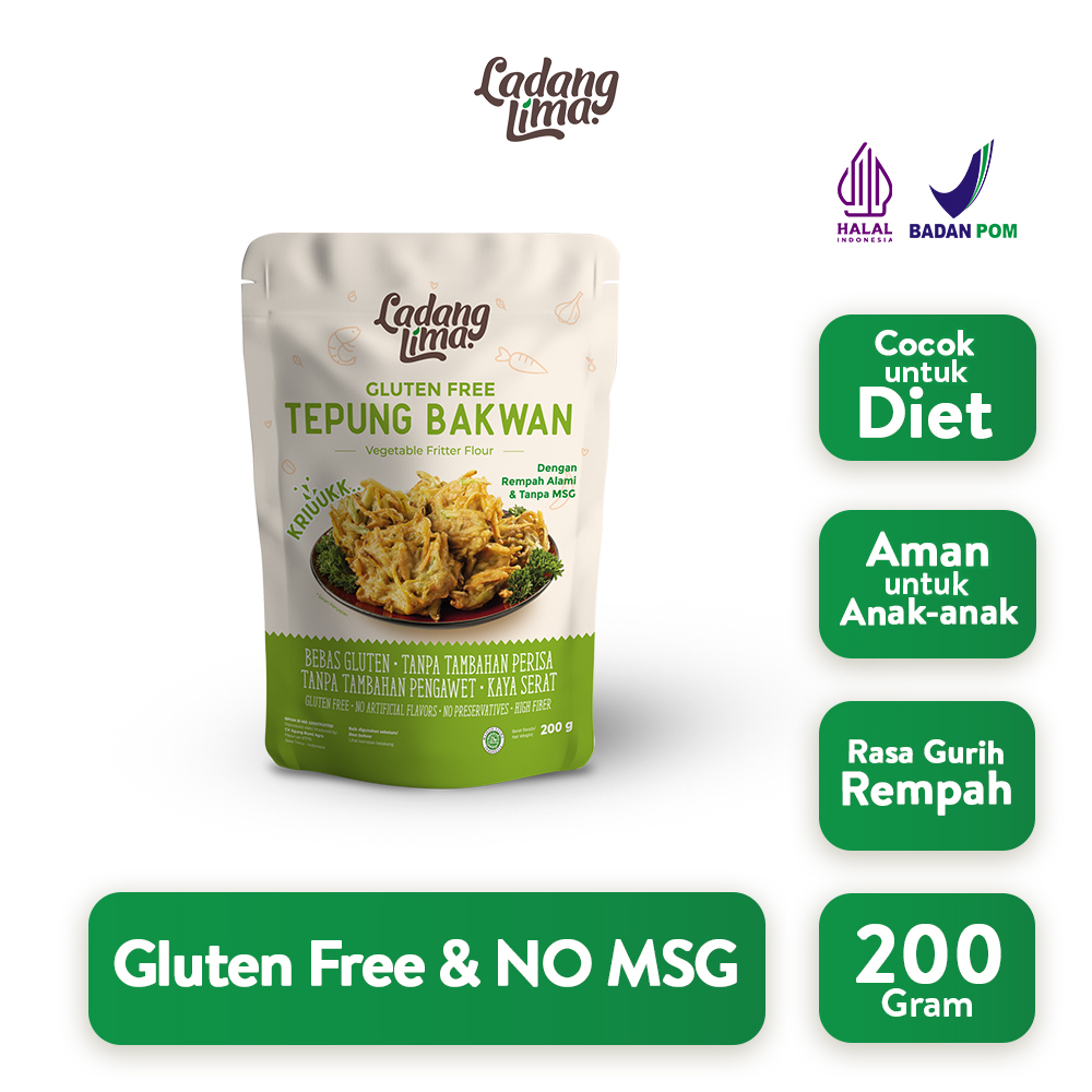 

Ladang Lima Tepung Bakwan 200 gr/ Tepun Bakwan Gluten free