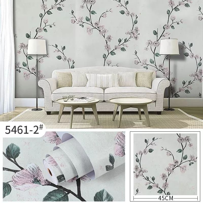 WALLPAPER STICKER DINDING TERMURAH SAKURA ABU BUNGA PINK VARIASI MOTIP & WARNA