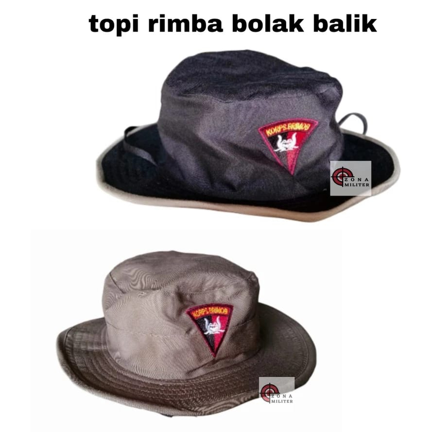 PROMO Topi Rimba Brimob Hijau HITAM BOLAK BALIK BISA COD