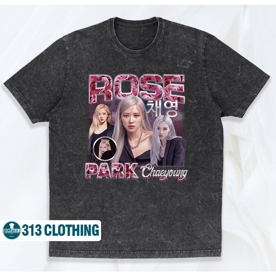 T-Shirt Kaos Rose Blackpink Washed T-Shirt Washed Rose Blackpink Korean Style