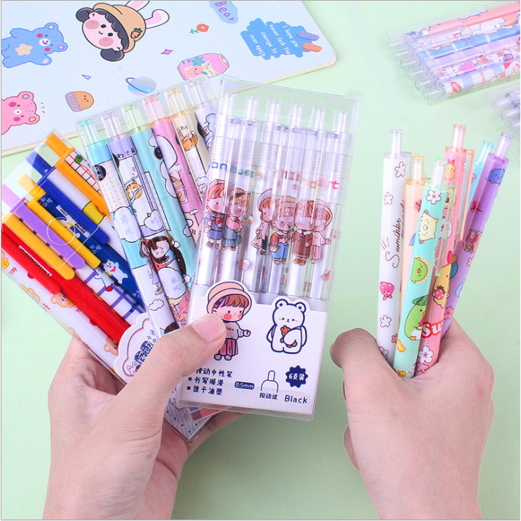 

Set Pulpen Ballpoint Gel Mekanik Lucu Karakter Isi 6 Pcs