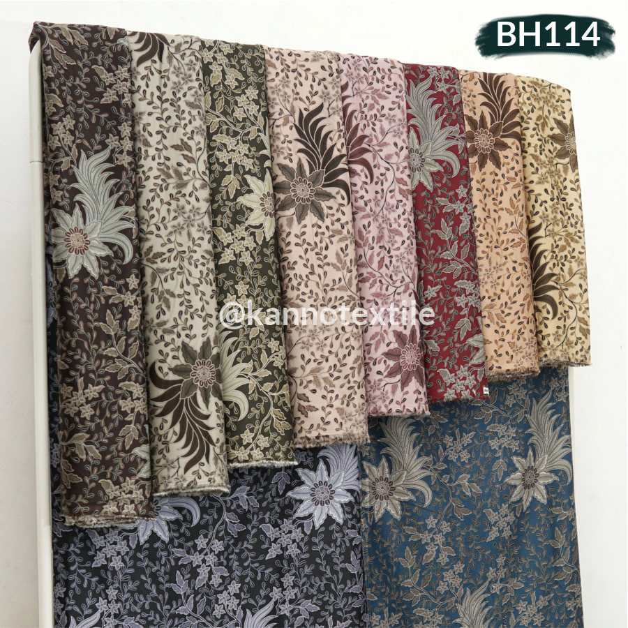 KAIN BATIK HALUS SEMI SUTRA BH114 MOTIF BUNGA WARNA MOCCA/ABU/ROSE/HITAM/TOSCA