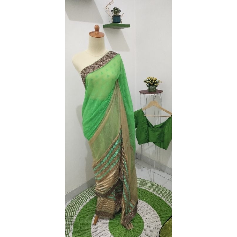 Baju sari india instan hijau / Baju kondangan mewah