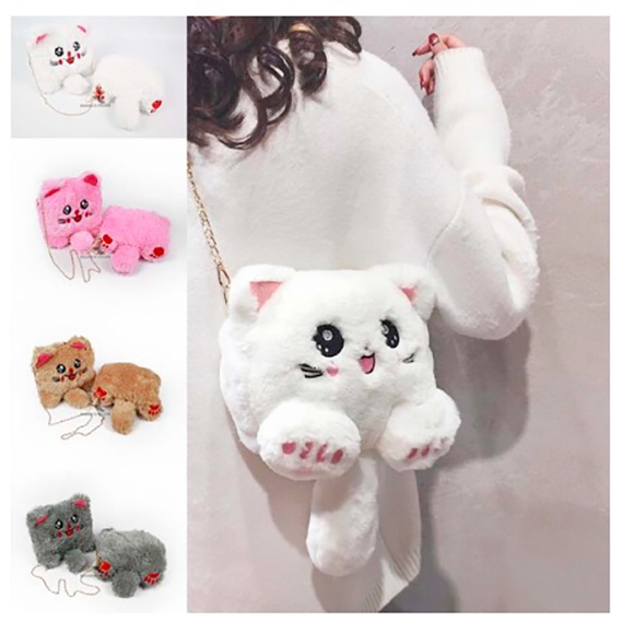 TAS SELEMPANG BONEKA KUCING MINI FYKACHU / TAS TALI RANTAI / TAS FASHION MEOW BULU KOREAN STYLE / CO