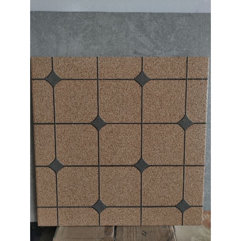 Keramik 40x40 MATT KASAR COKLAT MOTIF KOTAK - BUNGA PAKISTAN