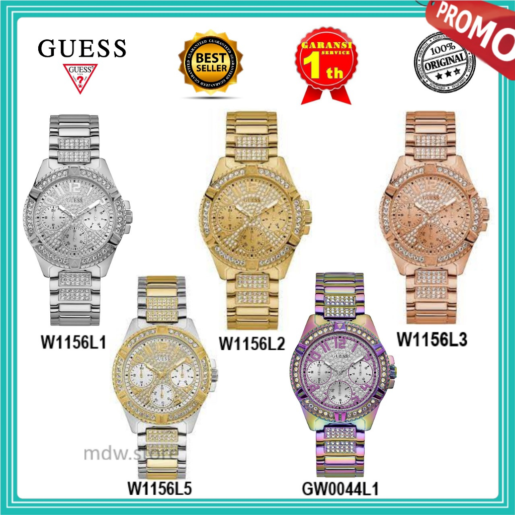 Guess Bedazzle Quartz Crystal Watch Type W1156L1 W1156L2 W1156L3 W1156L5 GW0044L1 Jam Tangan Wanita