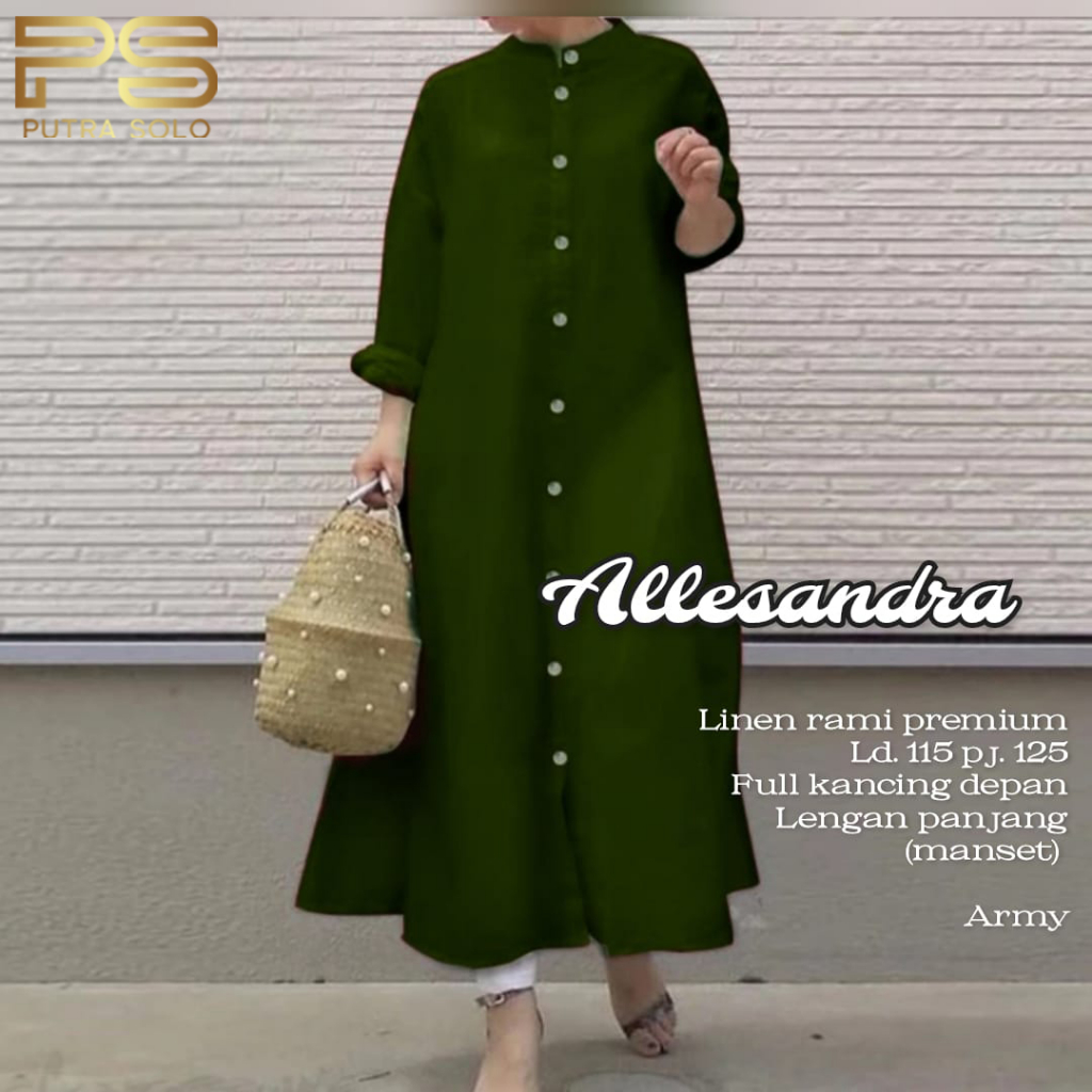 Allesandra Long Tunik Baju Atasan Wanita Linen Rami Premium LD 115 By Putra Solo
