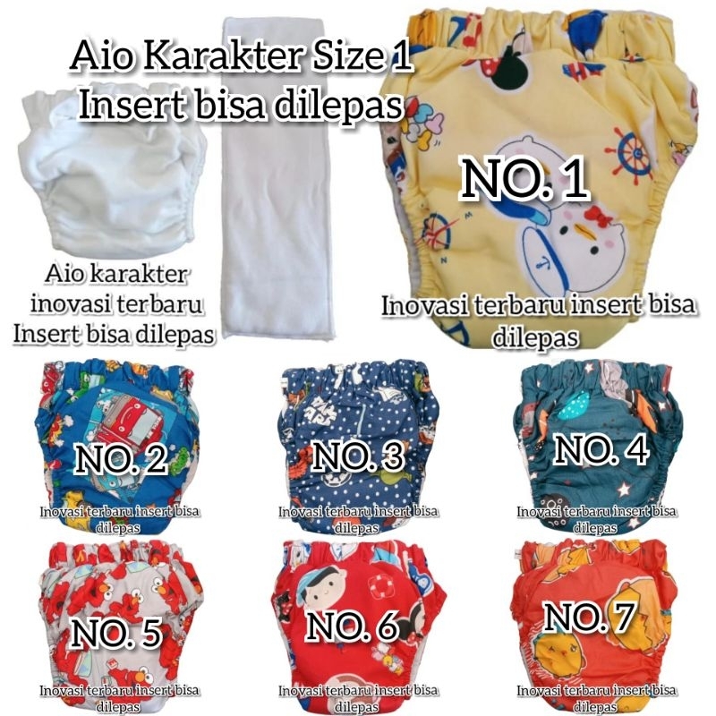 Clodi Aio karakter size 1 insert bisa dilepas reguler popok kain cuci premium  pant pants slup