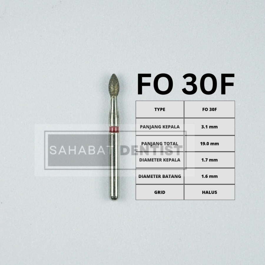 dental burs mata bor gigi diamond flame ogival FO30F polish pita merah
