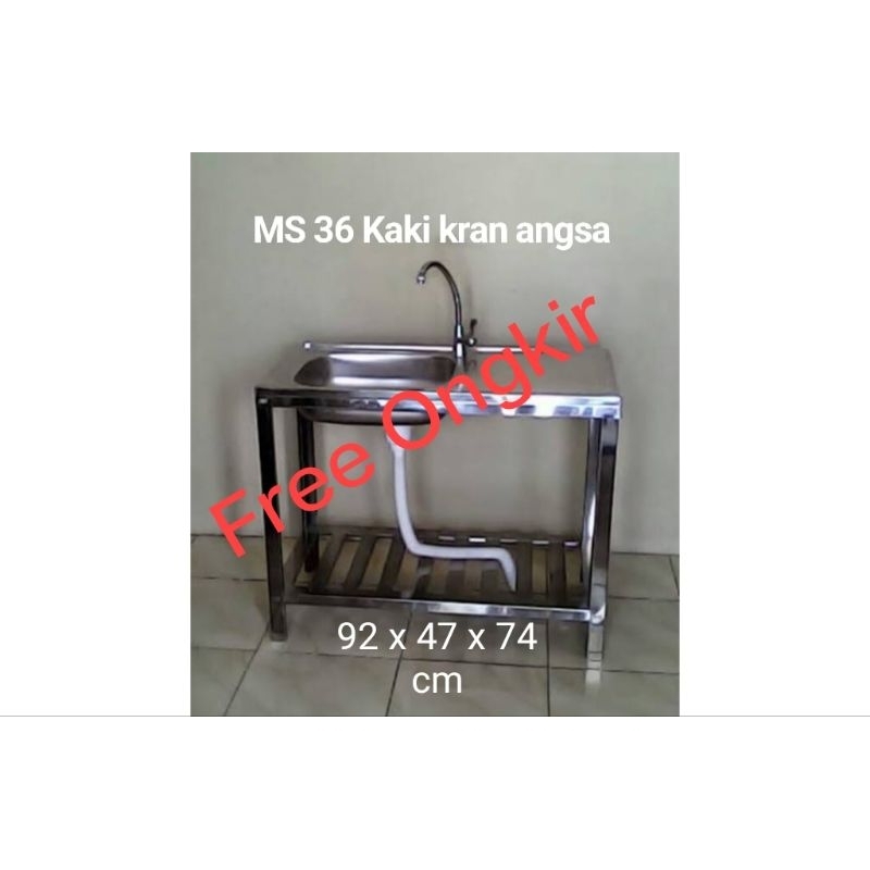 Free ongkir wastafel bak cuci piring portable stainless ms 36 kaki.kran angsa