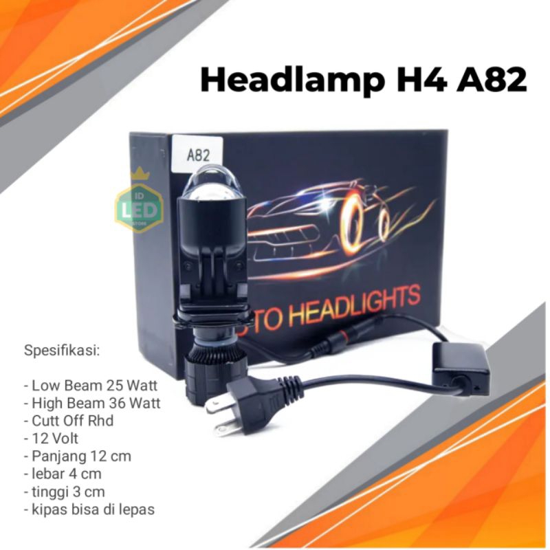 Lampu Headlamp V9 H4 A82 36 Watt Mini Lens Projector Cutt Off RHD Lampu Bi Led Mini Motor Mobil Univ