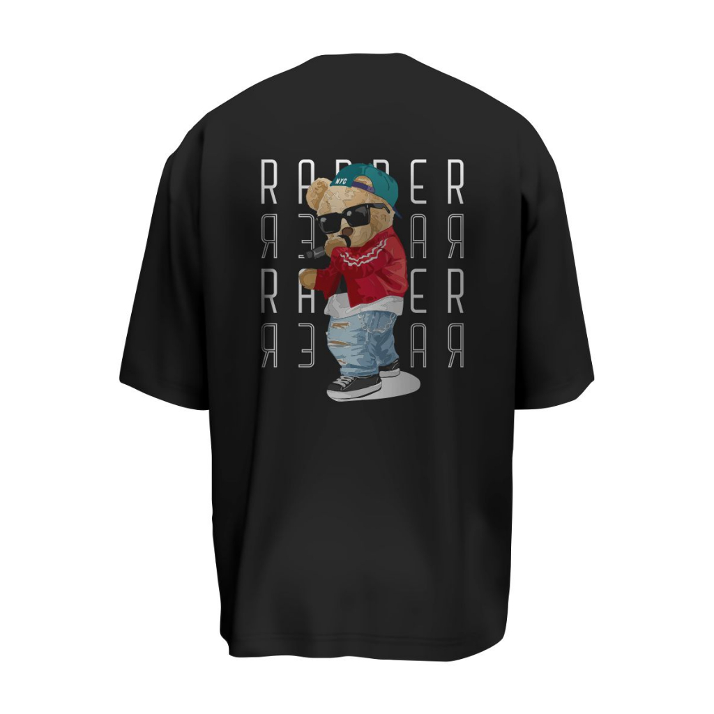 Vogard Kaos Oversize Rapper Bear Black / Baju Oversize Pria  / Baju Beruang / Rapper