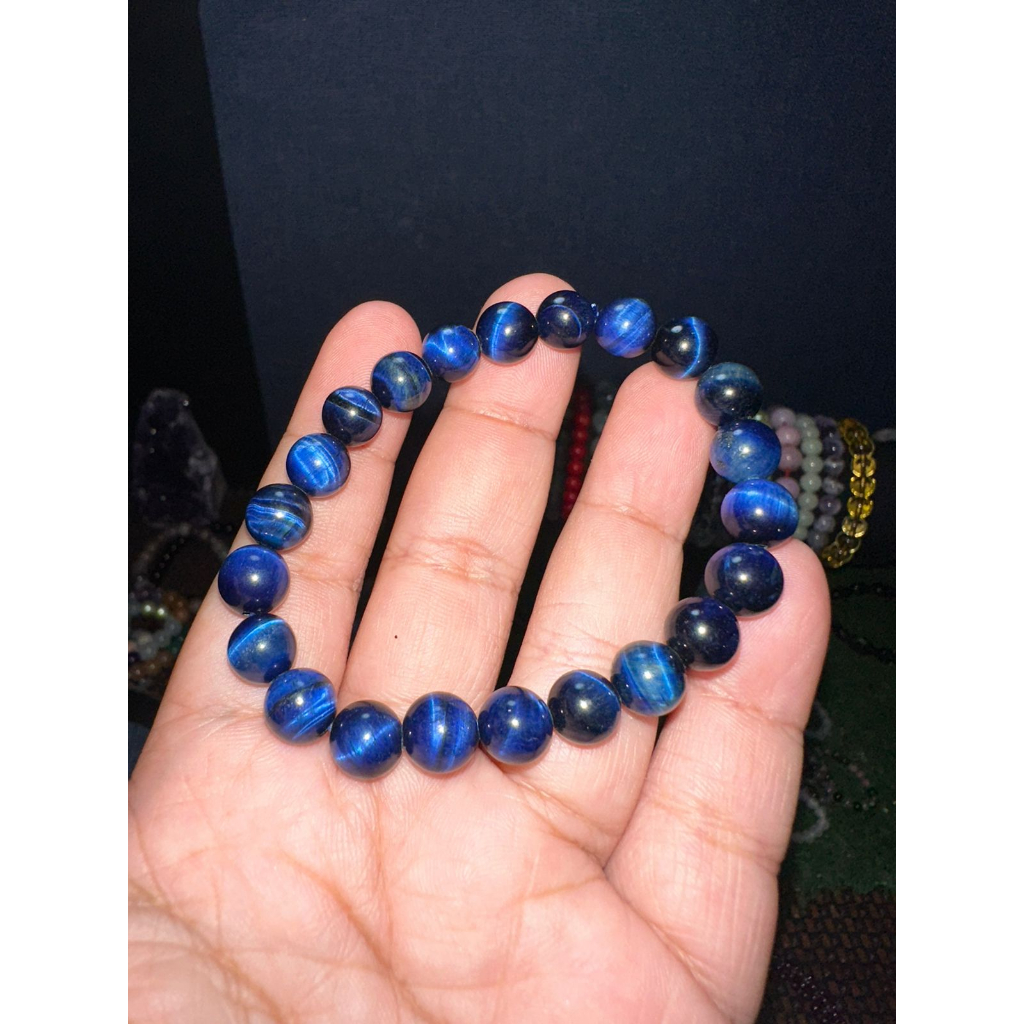 Gelang batu alam asli Blue Tiger Eye Quartz 8mm