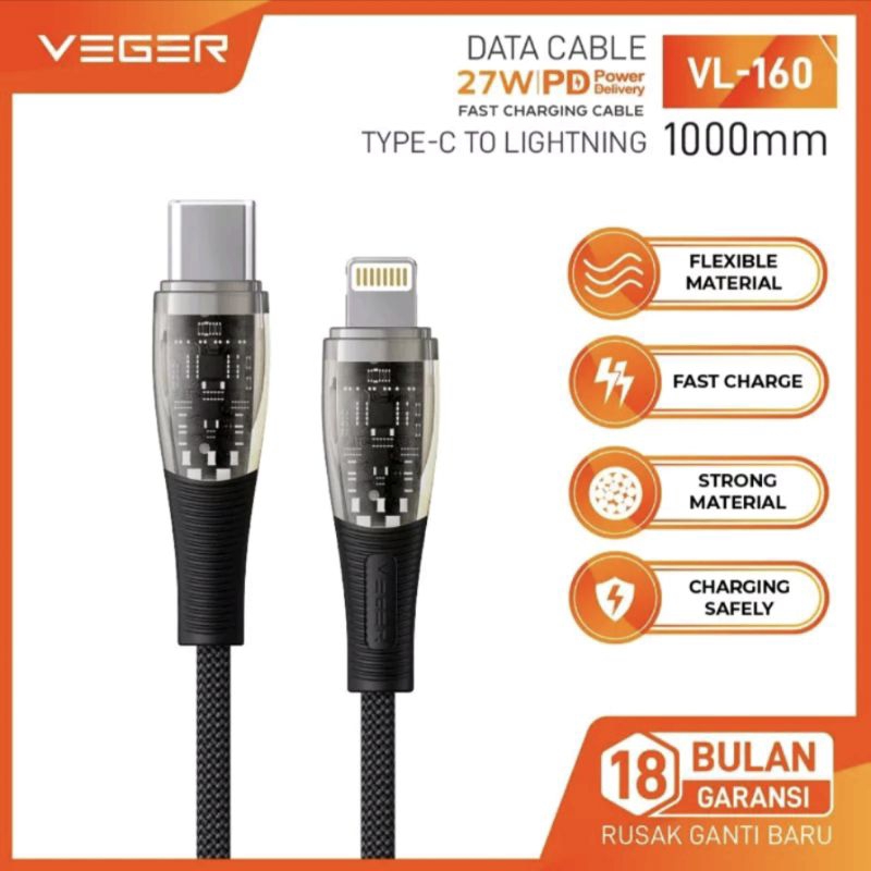 Kabel data VEGER VL-160 27W type C to Lightning charging Original Veger
